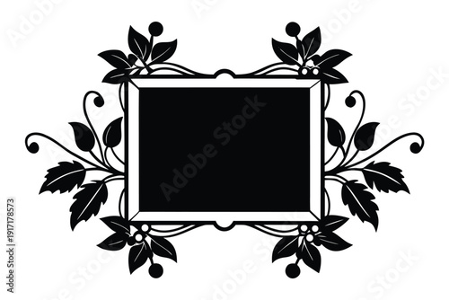 Elegant vector illustration of a decorative photo frame adorned with mistletoe and holly, ideal for festive holiday portraits.