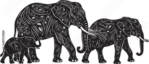 Heartwarming elephant family silhouette design featuring parent and baby elephants symbolizing love, protection, and togetherness