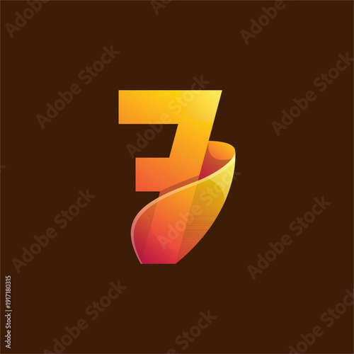 modern fluid number seven design with orange gradient