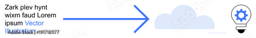 Cloud computing, data sharing, technology innovation, digital storage, workflow automation, creative solutions. Blue arrow pointing from text to cloud and lightbulb with gear. Cloud computing
