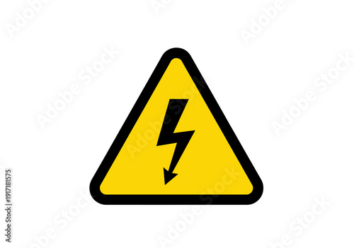 Warning sign with yellow triangle and black lightning bolt symbol on transparent background