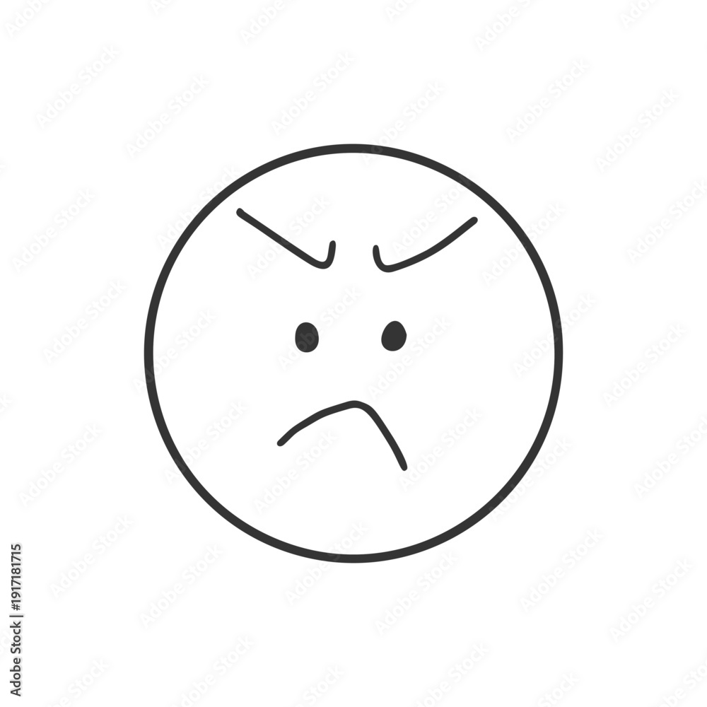 Fototapeta premium troubled and angry face icon トラブルや不満を表すシンプルな怒る顔の手書きアイコン