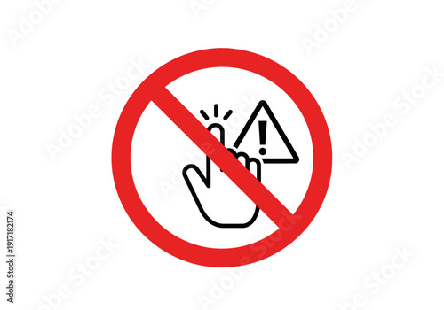 Free Download Warning sign illustration with hand and exclamation mark inside a red prohibition circle indicating caution or alert - GFXLoad