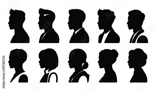 Collection of professional male and female avatar silhouettes for business profile photos