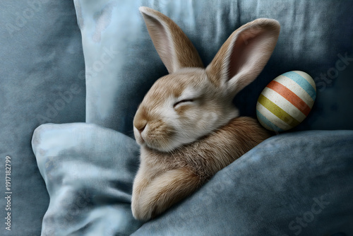 A pretty little rabbit sleeps peacefully, dreaming of Easter.