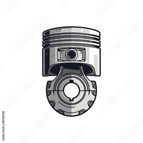 Engine Piston and Connecting Rod Isolated on White Background