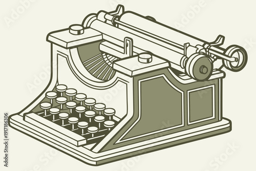 Detailed vector illustration of a vintage typewriter with its keyboard and rollers