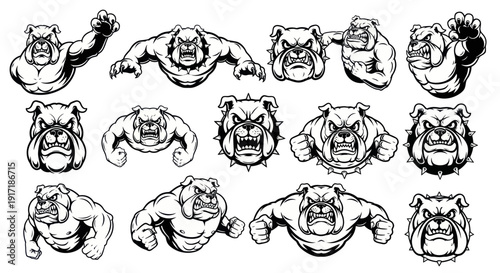 Aggressive Bulldog Illustrations - Set of Fierce Dog Emblems