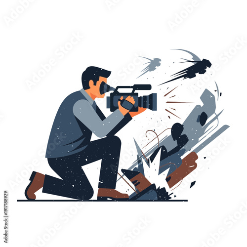 Cameraman filming action scene, illustration