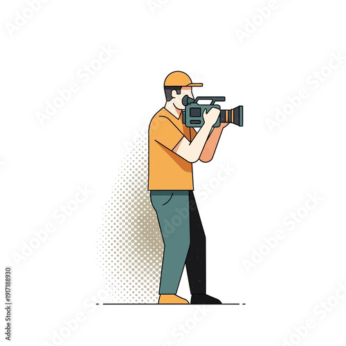Cameraman filming with professional video camera, illustration