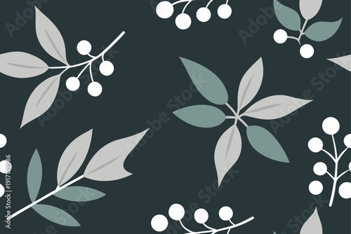 Elegant monochrome pattern with mistletoe and fir leaves, perfect for sophisticated winter or Christmas designs.