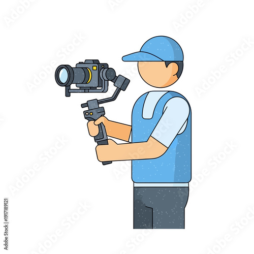 Filmmaker with camera stabilizer and professional video camera