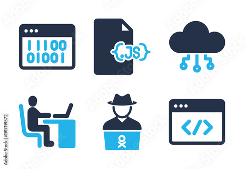 Cyber Security and Cloud Programming icon set. Solid glyph series icons