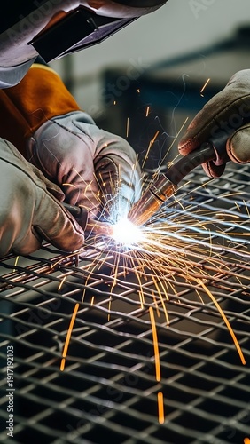 Intense welding sparks illuminate the craftsman's expert work with metal