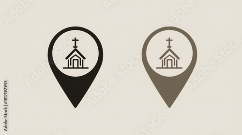 Free Download Two church location icons with a cross on top, one in black and one in brown, on a beige background. Easter Day - GFXLoad