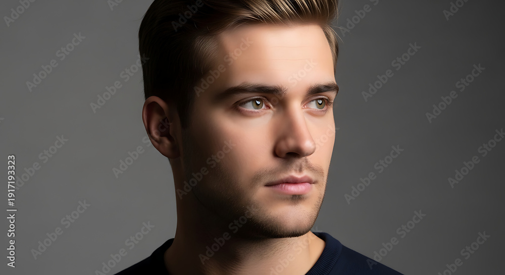 Fototapeta premium Portrait of a young man with a serious expression.