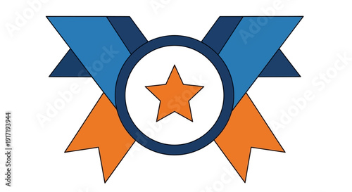 Award ribbon with star icon, symbolizing achievement and excellence in a graphic illustration format from a front viewpoint
