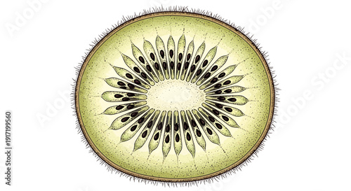 Kiwi fruit slice, detailed illustration, isolated on white, healthy food