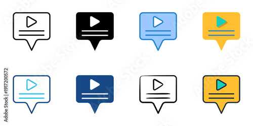 Video Captioning AI icons set multiple style collection. Editable stroke 
