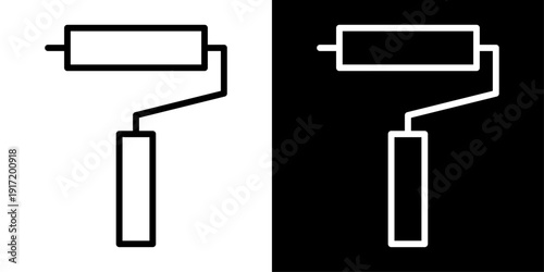 Paint roller icon in outline style representing painting, renovation, home improvement and construction work for web, app and UI design.