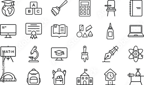 Tableau sur toile Mega Education and School Line Icons Bundle, Academic Learning Outline Icon Set