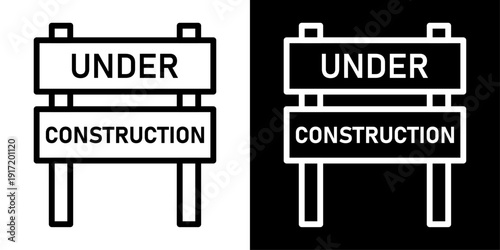 Under construction icon with warning signboard in outline style. Ideal for website maintenance, development projects and building construction UI.