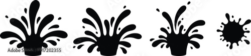 Black liquid splash and ink splatter silhouette set isolated on white background abstract paint explosion collection
