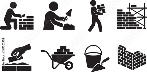 Bricklayer Masonry Construction Vector Icons