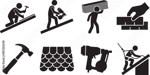 Roofing Construction Worker Vector Icons