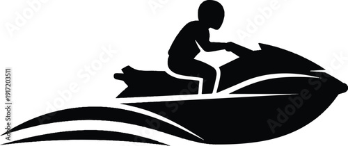 Man Riding Jet Ski on Water, Silhouette Illustration of Water Sports Action