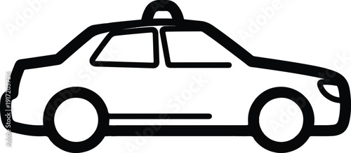 Illustration of a taxi cab viewed from the side, showcasing its sleek design and bold lines in a simple graphic style