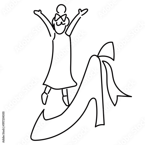 ハイヒールのくつの上に立っているワンピースの女性