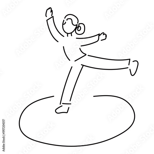 片足を上げたポーズのシンプルな女性の手書きの線画イラスト