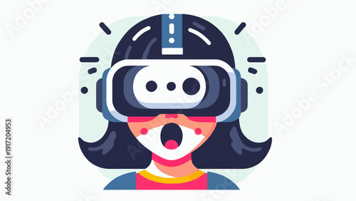 Funny cartoon android character illustration And VR Technology