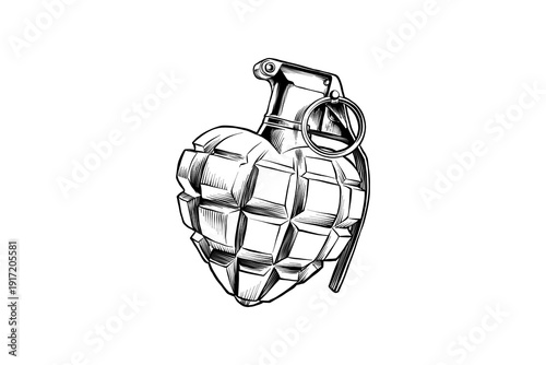Heart Grenade Line Art Illustration
