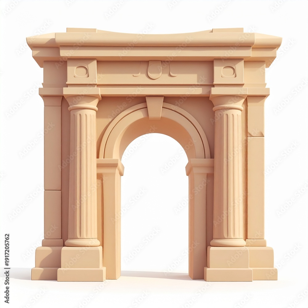 Fototapeta premium Elegant ancient archway with columns on white background
