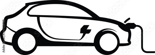 Electric car charging at a station with a bold illustration style showcasing modern transportation technology