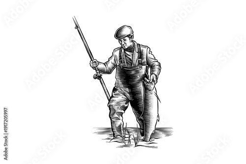 Fisherman holding a large fish illustration