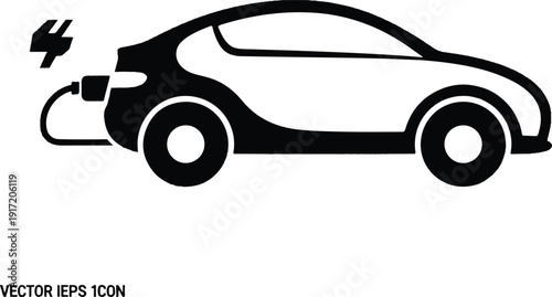 Electric car charging with a plug, viewed from the side, in a simple graphic illustration
