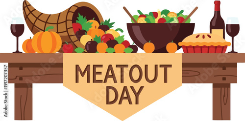 Colorful Meatout Day Celebration Table with Fresh Vegetables and Fruits