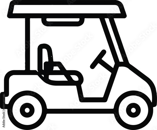 Golf cart illustration on a clean background with clear lines and simple design elements for recreational use on golf courses.