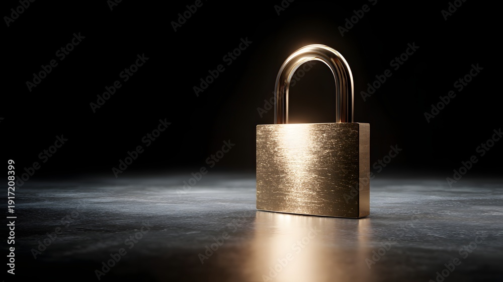 Fototapeta premium Golden Padlock on Dark Background Representing Security and Protection.