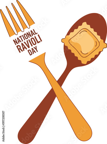 Celebrate National Ravioli Day with Festive Fork and Spoon Graphic