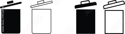 Trash Can Icon Set Vector – Garbage Bin Silhouette and Outline Waste Symbol Collection