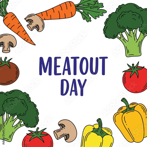 Celebrate Meatout Day with Fresh Vegetables: A Colorful Illustration for Plant-Based Awareness
