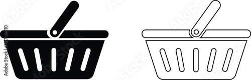 Shopping Basket Icon Set Vector – Retail Cart and Grocery Basket Symbol Collection