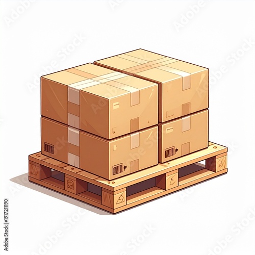 Stack of cardboard boxes on a wooden pallet for shipping