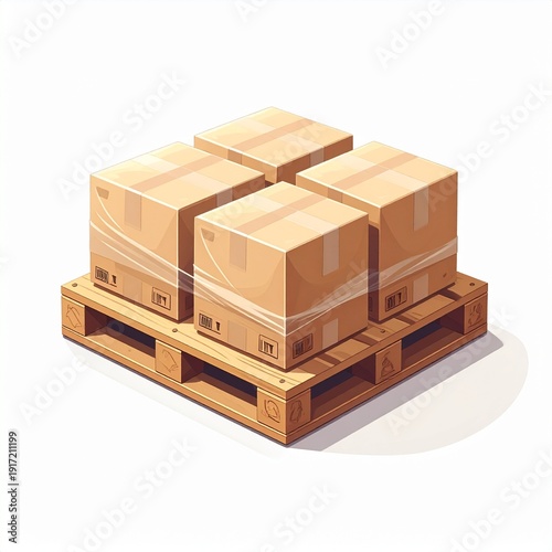Stack of cardboard boxes on a wooden pallet for shipping