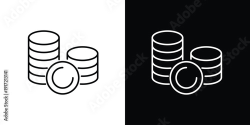 Modern vector line icon depicting stacked digital coins with a prominent 'C' symbol, representing virtual currency, financial technology, and blockchain assets