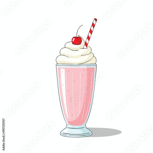 Pink Milkshake with Whipped Cream and Cherry